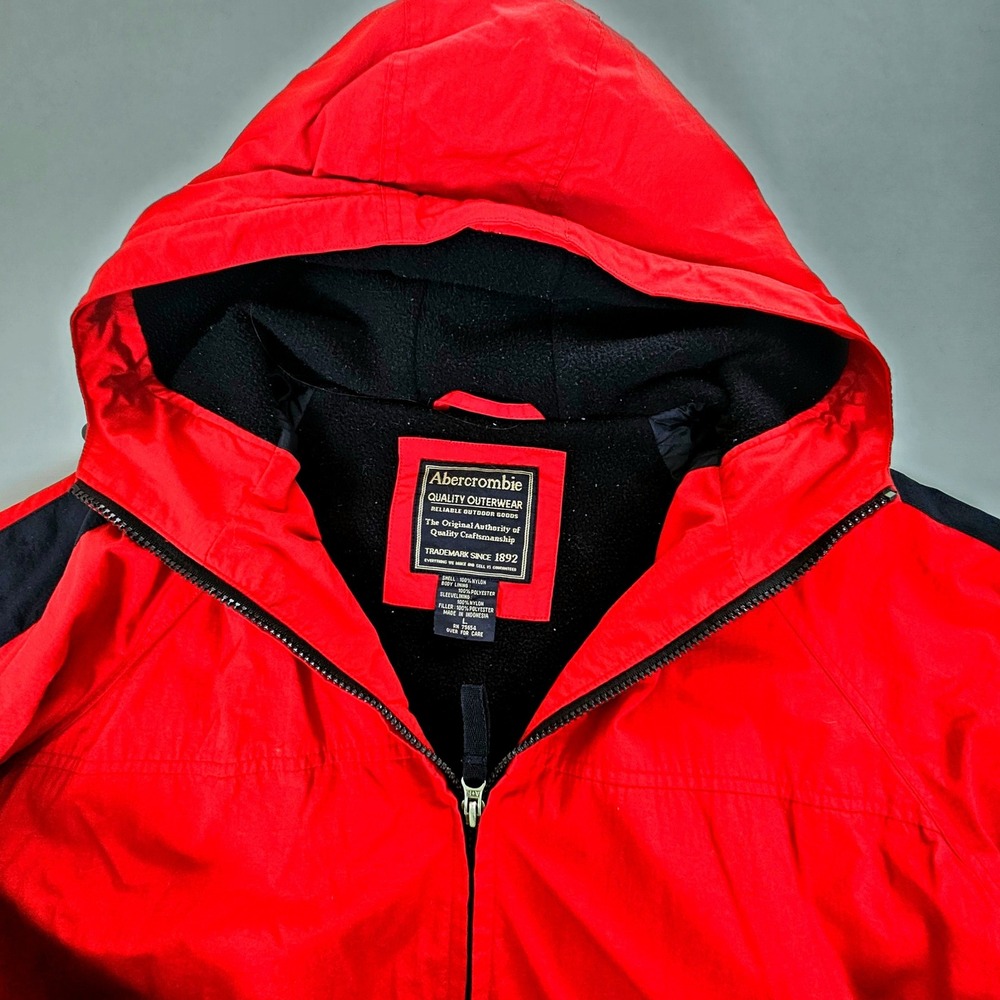 Abercrombie Quality Outerwear Hooded Jacket Red Black Fleece Lined Mens Large